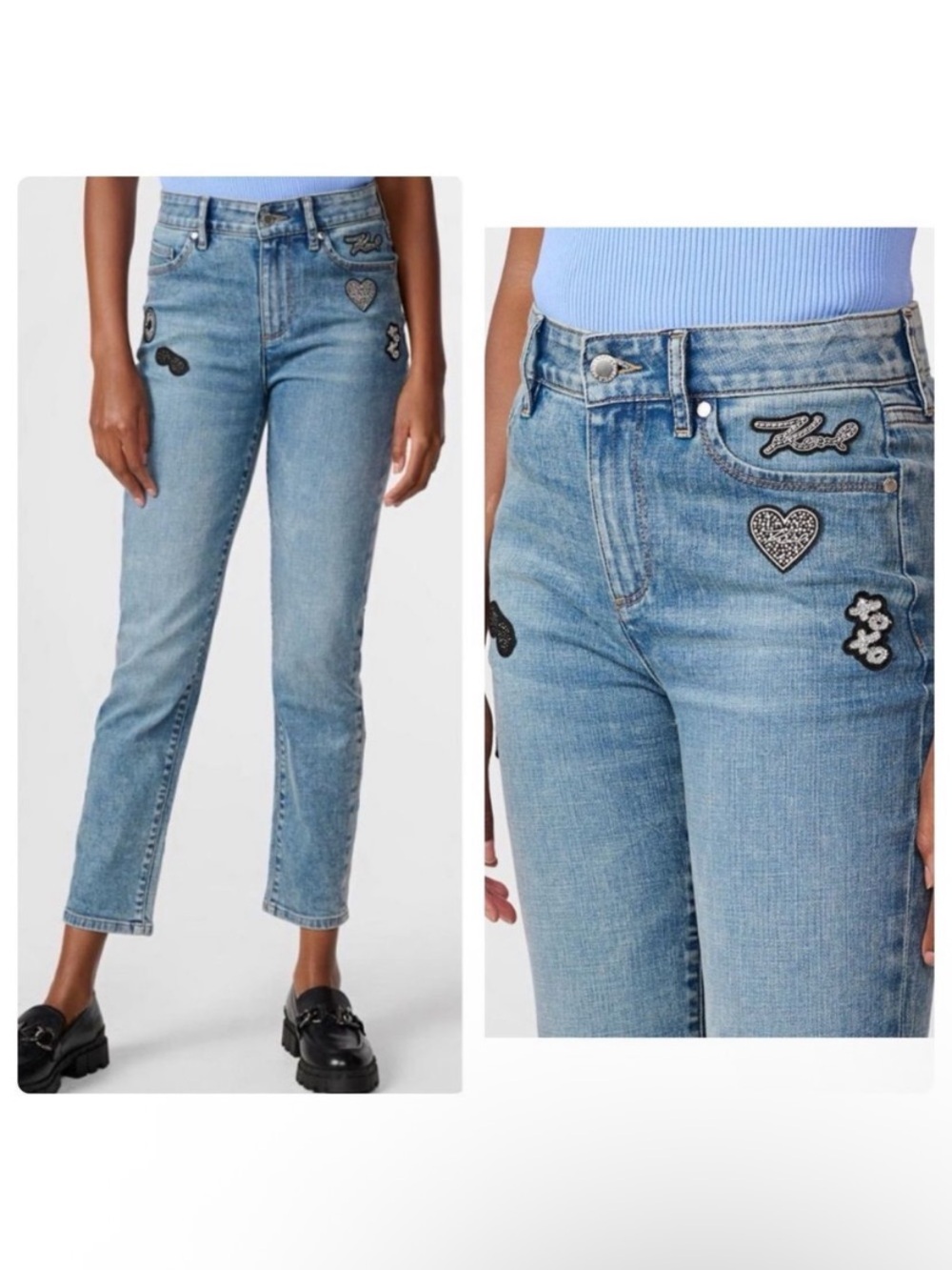 Karl Lagerfeld Straight Leg Patch Jeans